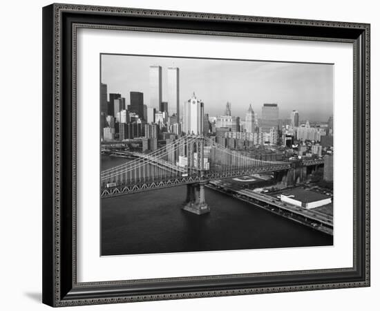 Manhattan Bridge with Twin Towers-null-Framed Photographic Print