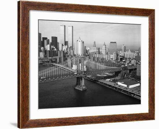 Manhattan Bridge with Twin Towers-null-Framed Photographic Print