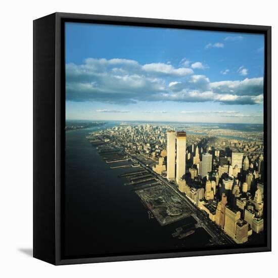 Manhattan from Lower West Side, New World Trade Center's Twin Towers Dominating Landscape-Henry Groskinsky-Framed Premier Image Canvas