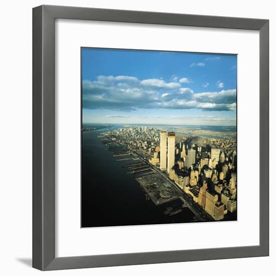Manhattan from Lower West Side, New World Trade Center's Twin Towers Dominating Landscape-Henry Groskinsky-Framed Photographic Print