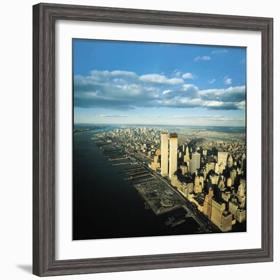 Manhattan from Lower West Side, New World Trade Center's Twin Towers Dominating Landscape-Henry Groskinsky-Framed Photographic Print