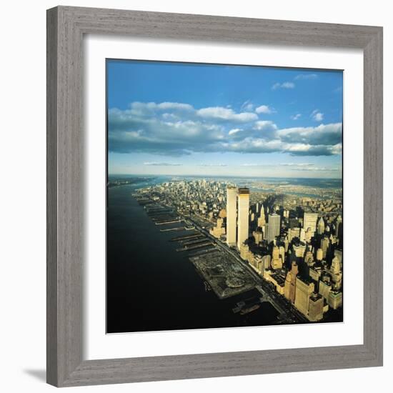 Manhattan from Lower West Side, New World Trade Center's Twin Towers Dominating Landscape-Henry Groskinsky-Framed Photographic Print