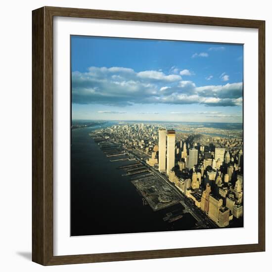 Manhattan from Lower West Side, New World Trade Center's Twin Towers Dominating Landscape-Henry Groskinsky-Framed Photographic Print