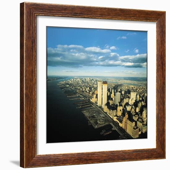 Manhattan from Lower West Side, New World Trade Center's Twin Towers Dominating Landscape-Henry Groskinsky-Framed Photographic Print