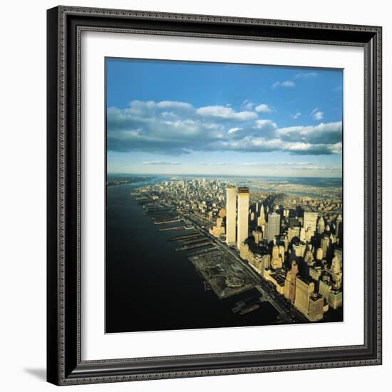 Manhattan from Lower West Side, New World Trade Center's Twin Towers Dominating Landscape-Henry Groskinsky-Framed Photographic Print