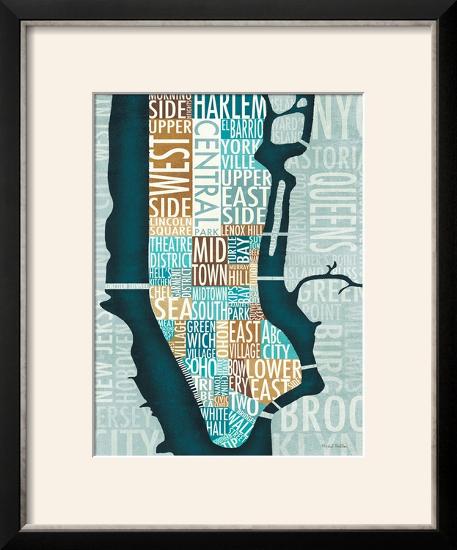 Manhattan Map Blue Brown-Michael Mullan-Framed Photographic Print