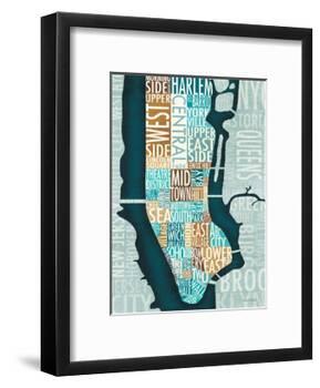 Manhattan Map Blue Brown-Michael Mullan-Framed Art Print