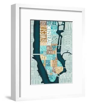 Manhattan Map Blue Brown-Michael Mullan-Framed Art Print