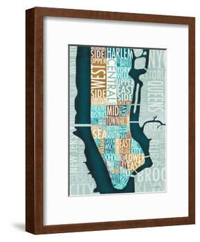 Manhattan Map Blue Brown-Michael Mullan-Framed Art Print
