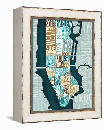 Manhattan Map Blue Brown-Michael Mullan-Framed Stretched Canvas