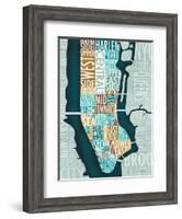 Manhattan Map Blue Brown-Michael Mullan-Framed Art Print