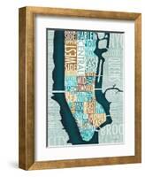 Manhattan Map Blue Brown-Michael Mullan-Framed Art Print