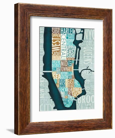 Manhattan Map Blue Brown-Michael Mullan-Framed Art Print