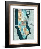 Manhattan Map Blue Brown-Michael Mullan-Framed Art Print