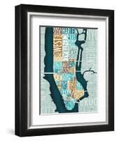 Manhattan Map Blue Brown-Michael Mullan-Framed Art Print