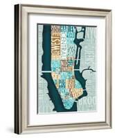 Manhattan Map Blue Brown-Michael Mullan-Framed Art Print