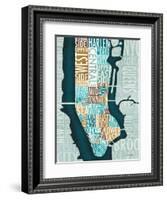 Manhattan Map Blue Brown-Michael Mullan-Framed Art Print