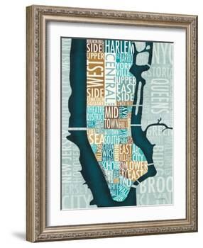 Manhattan Map Blue Brown-Michael Mullan-Framed Art Print