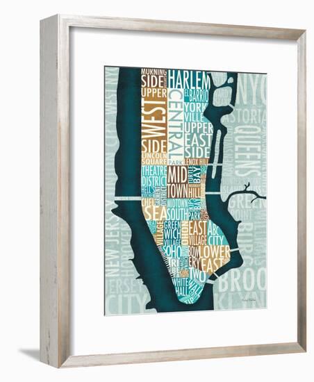 Manhattan Map Blue Brown-Michael Mullan-Framed Art Print