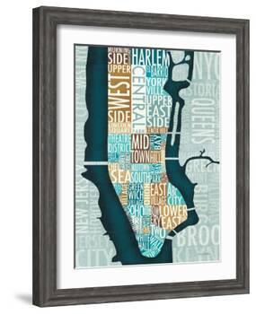Manhattan Map Blue Brown-Michael Mullan-Framed Art Print