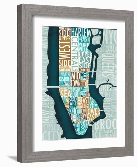 Manhattan Map Blue Brown-Michael Mullan-Framed Art Print