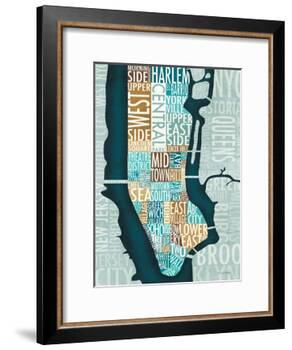 Manhattan Map Blue Brown-Michael Mullan-Framed Art Print