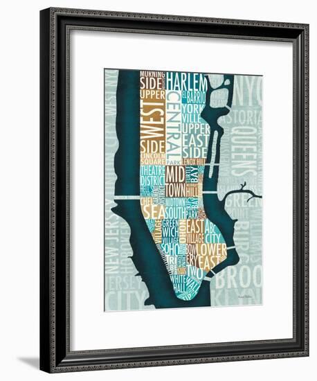 Manhattan Map Blue Brown-Michael Mullan-Framed Art Print