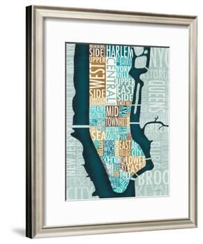 Manhattan Map Blue Brown-Michael Mullan-Framed Art Print