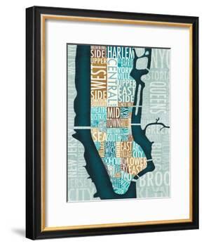 Manhattan Map Blue Brown-Michael Mullan-Framed Art Print