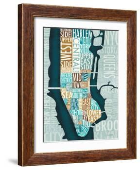 Manhattan Map Blue Brown-Michael Mullan-Framed Art Print