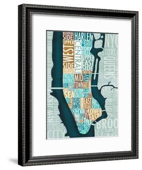 Manhattan Map Blue Brown-Michael Mullan-Framed Art Print