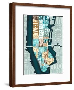 Manhattan Map Blue Brown-Michael Mullan-Framed Art Print