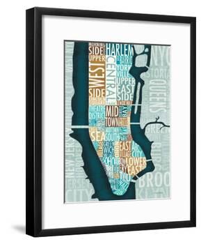 Manhattan Map Blue Brown-Michael Mullan-Framed Art Print