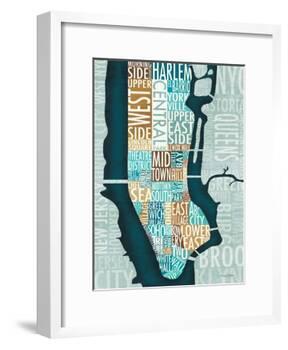 Manhattan Map Blue Brown-Michael Mullan-Framed Art Print