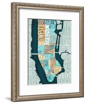 Manhattan Map Blue Brown-Michael Mullan-Framed Art Print