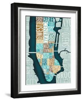 Manhattan Map Blue Brown-Michael Mullan-Framed Art Print