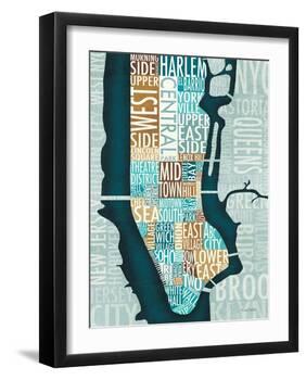 Manhattan Map Blue Brown-Michael Mullan-Framed Art Print