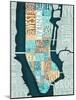 Manhattan Map Blue Brown-Michael Mullan-Mounted Art Print