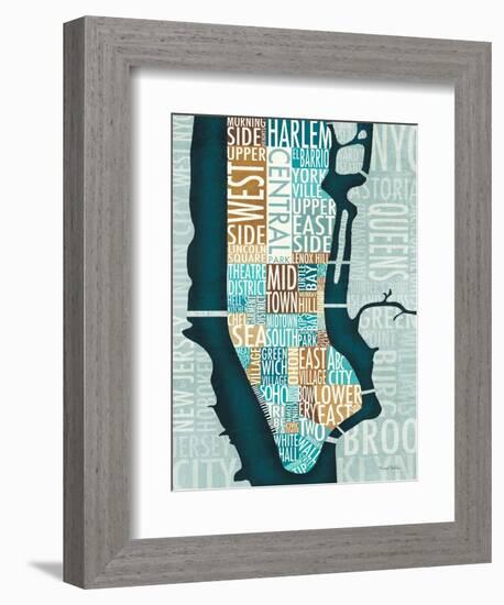 Manhattan Map Blue Brown-Michael Mullan-Framed Premium Giclee Print