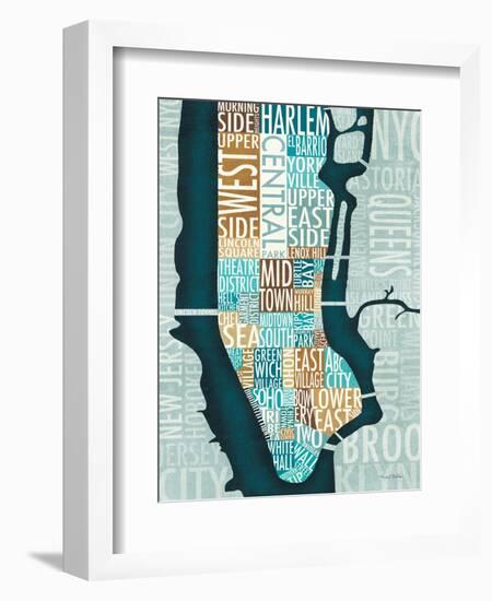 Manhattan Map Blue Brown-Michael Mullan-Framed Premium Giclee Print