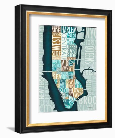 Manhattan Map Blue Brown-Michael Mullan-Framed Premium Giclee Print