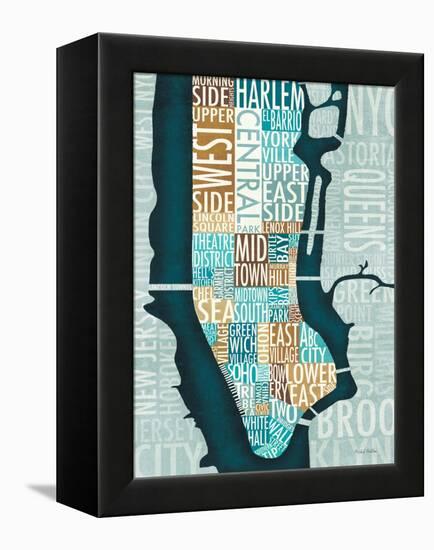 Manhattan Map Blue Brown-Michael Mullan-Framed Stretched Canvas