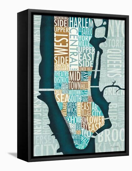 Manhattan Map Blue Brown-Michael Mullan-Framed Stretched Canvas