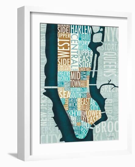 Manhattan Map Blue Brown-Mullan Michael-Framed Art Print