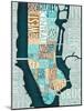 Manhattan Map Blue Brown-Mullan Michael-Mounted Art Print