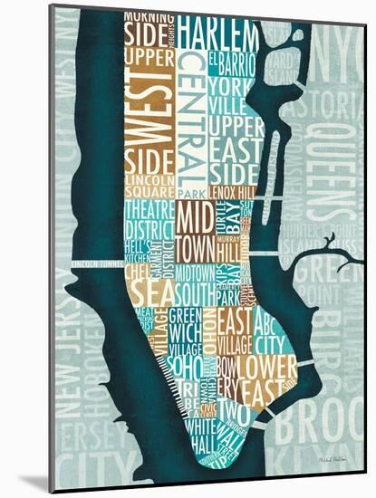 Manhattan Map Blue Brown-Mullan Michael-Mounted Art Print