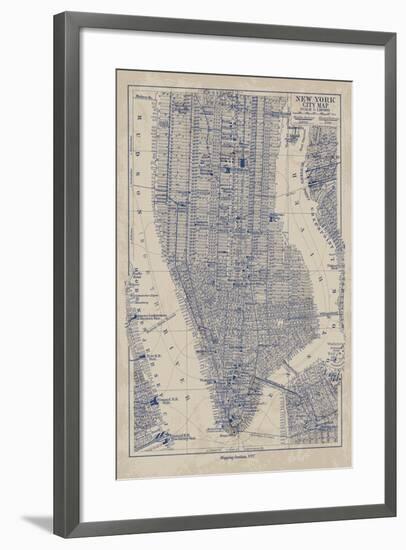 Manhattan Map-The Vintage Collection-Framed Giclee Print