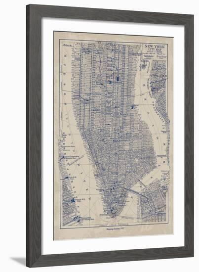 Manhattan Map-The Vintage Collection-Framed Giclee Print