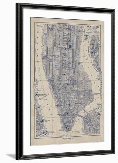 Manhattan Map-The Vintage Collection-Framed Giclee Print