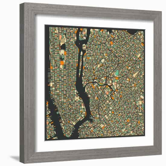 Manhattan Map-Jazzberry Blue-Framed Premium Giclee Print